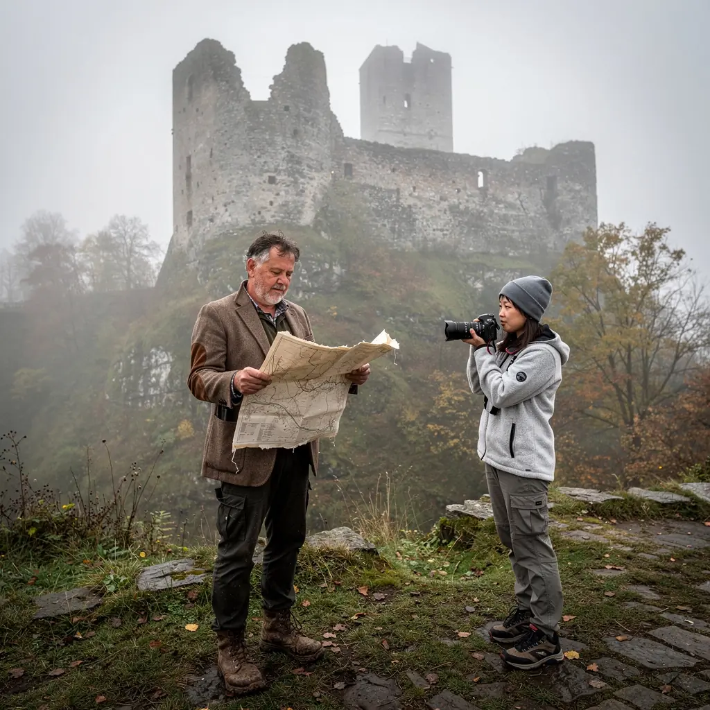 Visitors exploring the ruins of an ancient palace, capturing the essence of Slovakia's rich history.